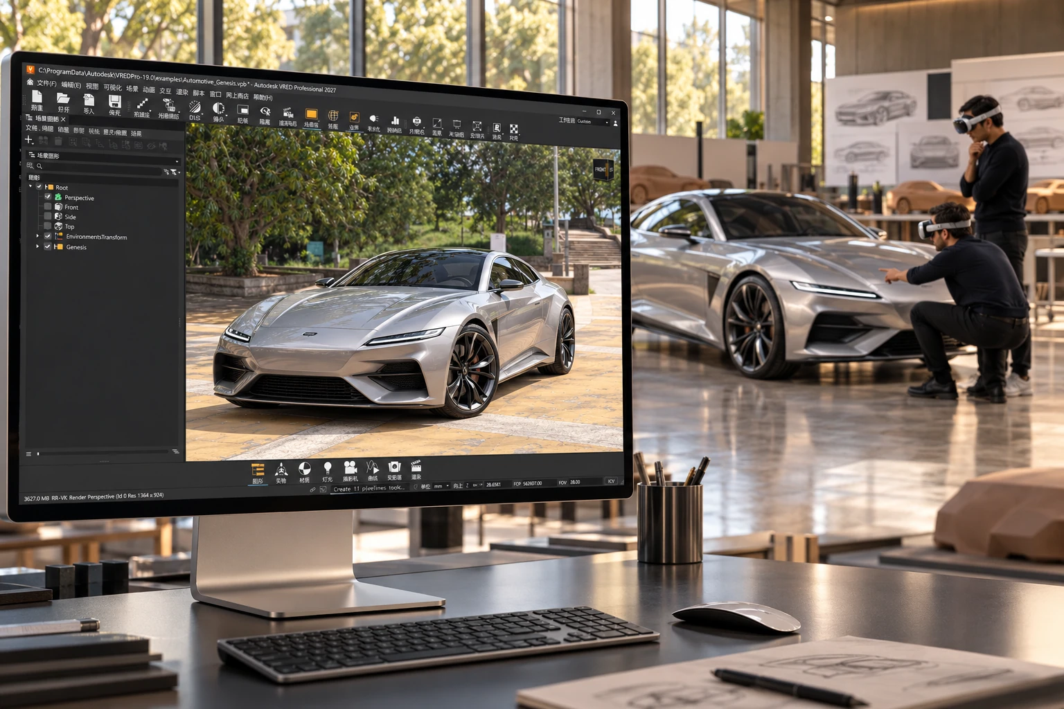 专业三维设计工作站与 Apple Vision Pro 混合现实评审协同工作